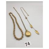 NAPIER GOLD NECKLACE WITH LEAVES  POCKET WATCH ON