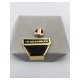 14K GOLD EMBLEM PIN, JL LOGO, IN ORIGINAL BOX.