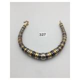 TRICOLOR METAL BEADED NECKLACE, GOLD, SILVER, AND