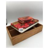 VTG JEWELRY BOXES, WOODEN DIVIDED TRAY, FLORAL
