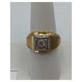 ESPO 14K GE MENS RING, SQUARE SETTING, CLEAR
