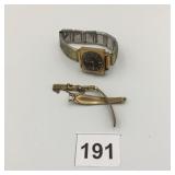 VTG LADIES WRISTWATCH, GOLD-TONE CASE, DARK DIAL,