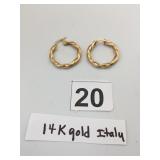 14K GOLD TWISTED HOOP EARRINGS, MADE IN ITALY,