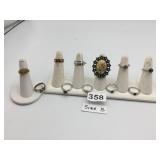 ASSORTED COSTUME RINGS, FLORAL CAMEO, STACKING