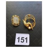 VTG COSTUME BROOCHES, INCL RECTANGULAR FROSTED