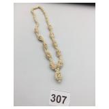 VTG CARVED BONE BEAD NECKLACE W/ HAND-PAINTED