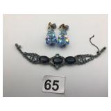 EARRINGS BLUE DROP FACETED BEADS BRACELET