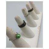 925 SILVER RINGS (4), INCLUDES GREEN PEARL, WHALE