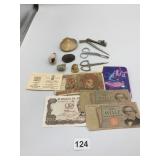VTG COLLECTIBLE LOT W/ METAL COMPASS, SEWING