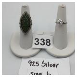 STERLING SILVER RINGS, MARQUISE SHAPED GREEN