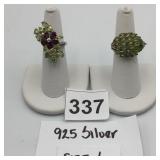 STERLING SILVER RINGS, FLOWER DESIGN W/ RED AND