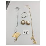 TRIFARI PENDANT NECKLACE DOUBLE DROP GOLD HAND