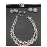 GLASS BEAD NECKLACE DOUBLE STRAND ON TRIPLE