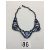BLUE LARGE SIZE RHINESTONE NECKLACE CHOKER LENGTH
