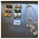 KRAMER COSTUME EARRINGS (5 PR) AND CRYSTAL BEADED