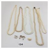 VTG COSTUME JEWELRY LOT, FAUX PEARL NECKLACES