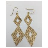 14K GOLD DANGLE EARRINGS, LATTICE DIAMOND DESIGN,