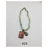 STERLING SILVER NECKLACE, FACETED GREEN BEADS,