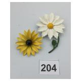 VTG ENAMEL FLOWER BROOCHES, YELLOW AND WHITE