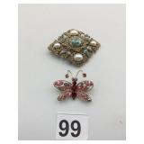 REGENCY PINK RHINESTONE RED BODY BUTTERFLY PIN