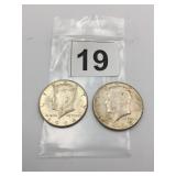 US KENNEDY HALF DOLLARS, 1964, (2).