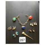 VTG COSTUME JEWELRY ASSORTMENT W/ CHARM BRACELET,