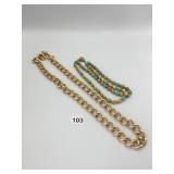 NECKLACES GOLD TONE CHUNKY CHAIN BLUE AND GOLD