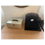 BEIGE METAL CASH BOX W/ KEYS, BLACK MESH FILE