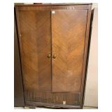 VINTAGE WOOD WARDROBE, CHEVRON VENEER, CEDAR