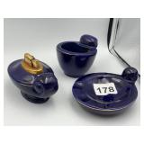 EVANS BONE CHINA LIGHTER SET, DARK BLUE, GOLD