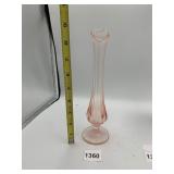 PINK DEPRESSION GLASS STYLE VASE, FLUTED RIM,