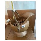 COPPER COAL SCUTTLE, BRASS ACCENTS, PORCELAIN