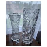 PR CLEAR CUT GLASS VASES, FLORAL & GEOMETRIC