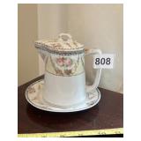 NORITAKE PORCELAIN PITCHER W/ LID, SAUCER, FLORAL