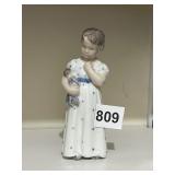 BING & GRONDAHL PORCELAIN FIGURINE, GIRL W/ DOLL,