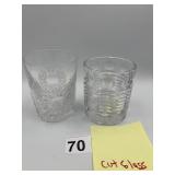 CUT GLASS TUMBLERS, PR, W/ STARBURST & GEOMETRIC