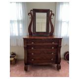 EMPIRE STYLE DRESSER W/ MIRROR, FLAME MAHOGANY