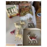 ASSORTED VTG TOYS W/ WOODEN DAIRY WAGON,