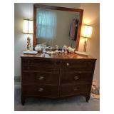 WOODEN DOUBLE DRESSER W/ MIRROR, SERPENTINE