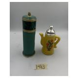 GREEN RIBBED CONTAINER W/ MALACHITE-STYLE TOP,