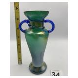 IRIDESCENT ART GLASS AMPHORA VASE W/ BLUE