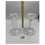 LENOX CLEAR GLASS HEXAGONAL CANDLE HOLDERS, PR.