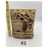 CARVED SOAPSTONE PLAQUE, FLORAL VASE DESIGN,