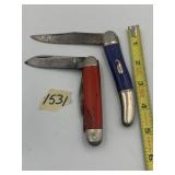 FOLDING POCKET KNIVES, RED AND BLUE HANDLES,