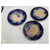 W. BELL CHINA BAVARIA PLATES (3), BLUE & WHITE