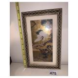JAPANESE STYLE CRANE PRINT, ORNATE FRAME.
