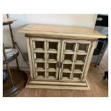 WOOD CABINET, DISTRESSED CREAM FINISH, GRID GLASS