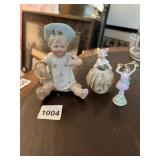PORCELAIN FIGURINES, BABY IN HAT, HALF-DOLL,