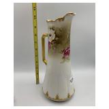 ELITE WORKS LIMOGES PORCELAIN EWER, HAND PAINTED