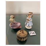 HAND PAINTED JAPAN ANGEL FIGURINE, DUCK DISH,